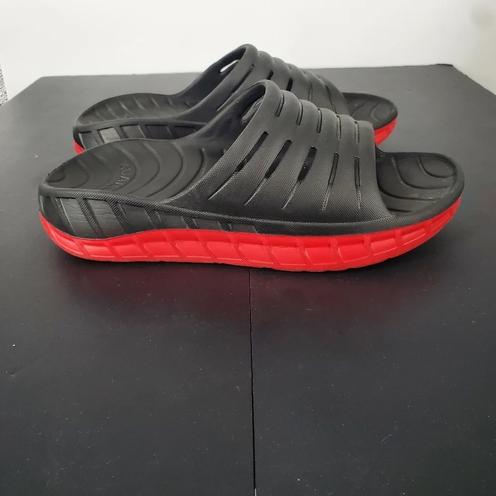KUAILU Recovery Slide Sandals Men's/Women's 10 Black Red Cushioned Orthotic Shoe